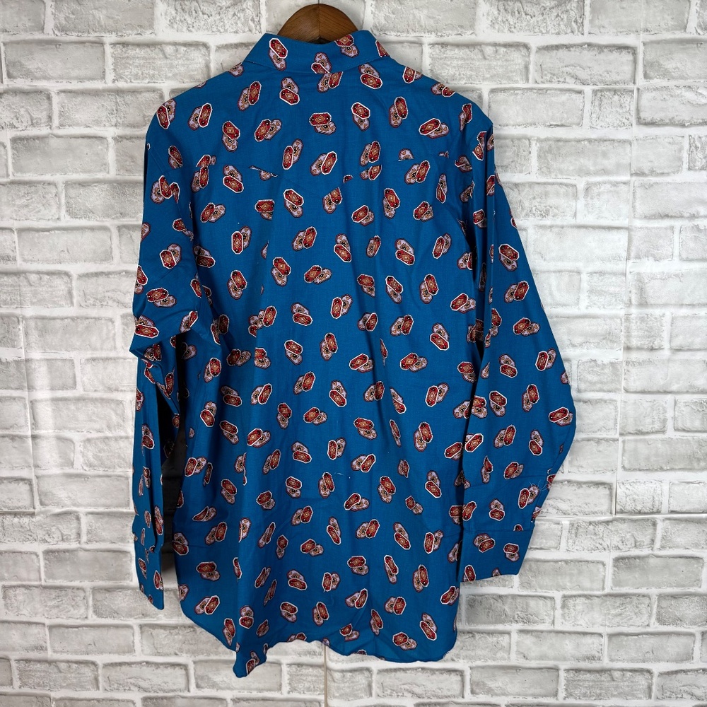 Wrangler Checotah Light Blue Southwestern Print Button Up Shirt X-Long Tail 17.5 - Picture 5 of 8